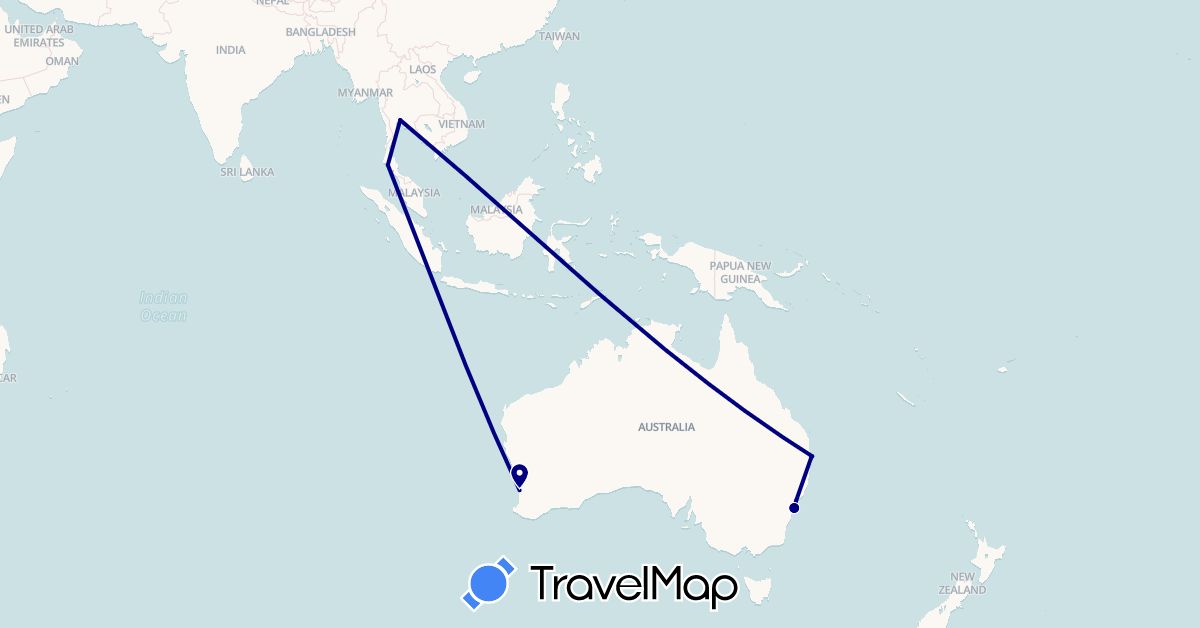 TravelMap itinerary: driving in Australia, Thailand (Asia, Oceania)